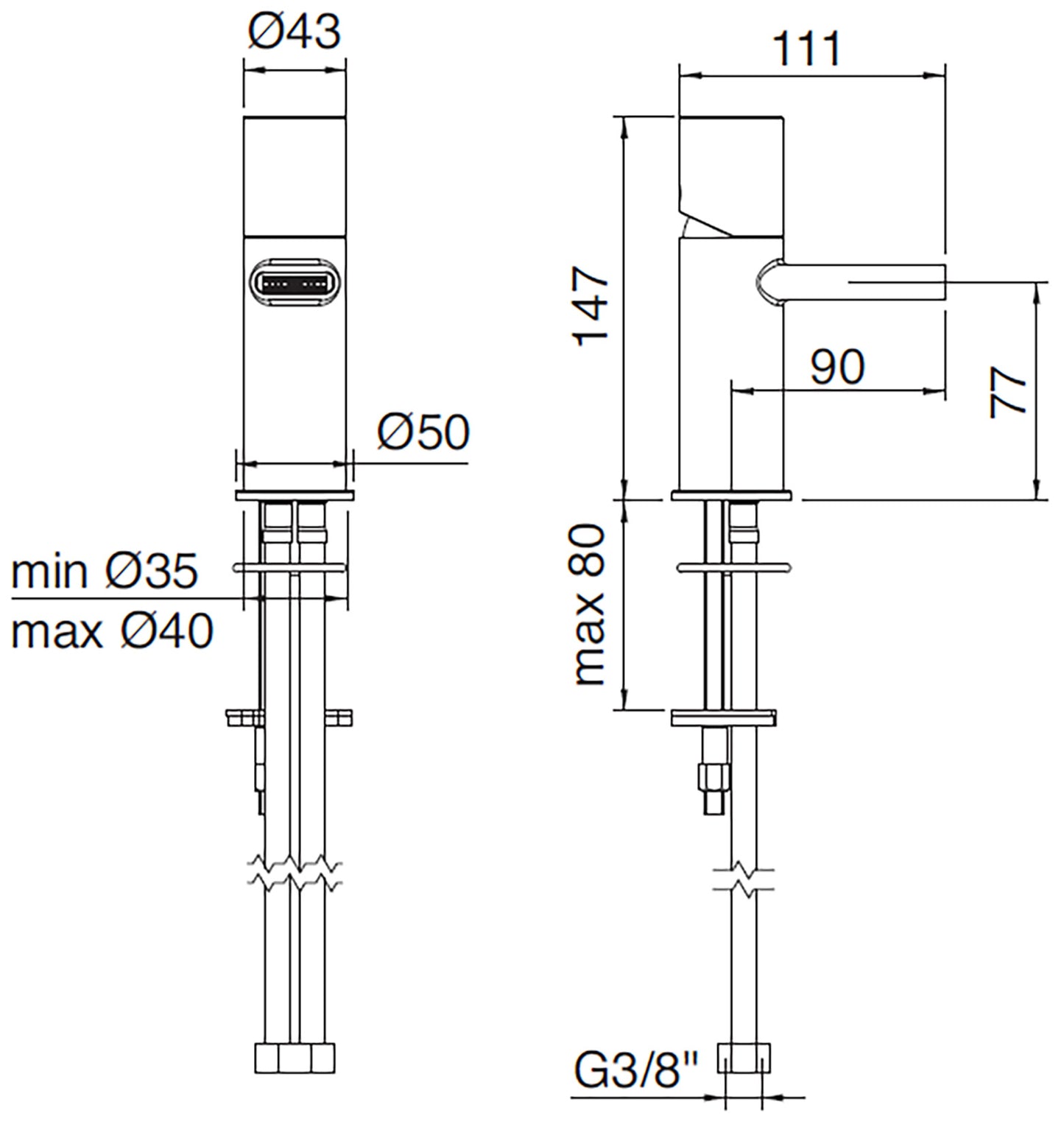 Miscelatore Monocomando Lavabo 77 mm Rubinetterie Treemme Nanotech Materiale Ottone Finitura Cromata