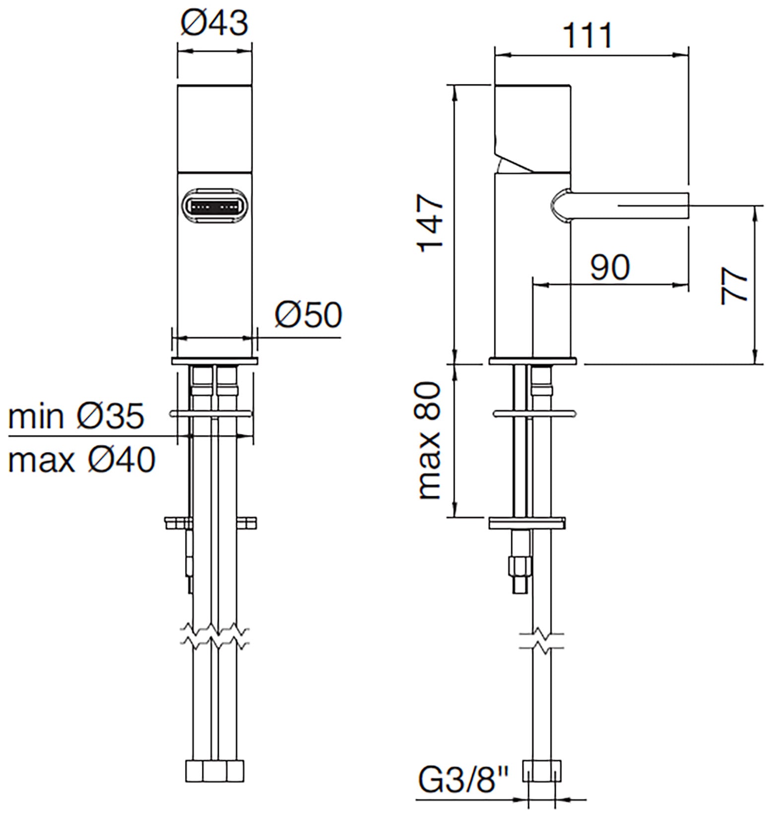 Miscelatore Monocomando Lavabo 77 mm Rubinetterie Treemme Nanotech Materiale Ottone Finitura Cromata