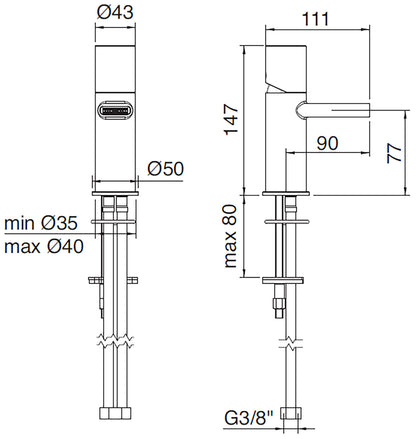 Miscelatore Monocomando Lavabo 77 mm Rubinetterie Treemme Nanotech Materiale Ottone Finitura Cromata