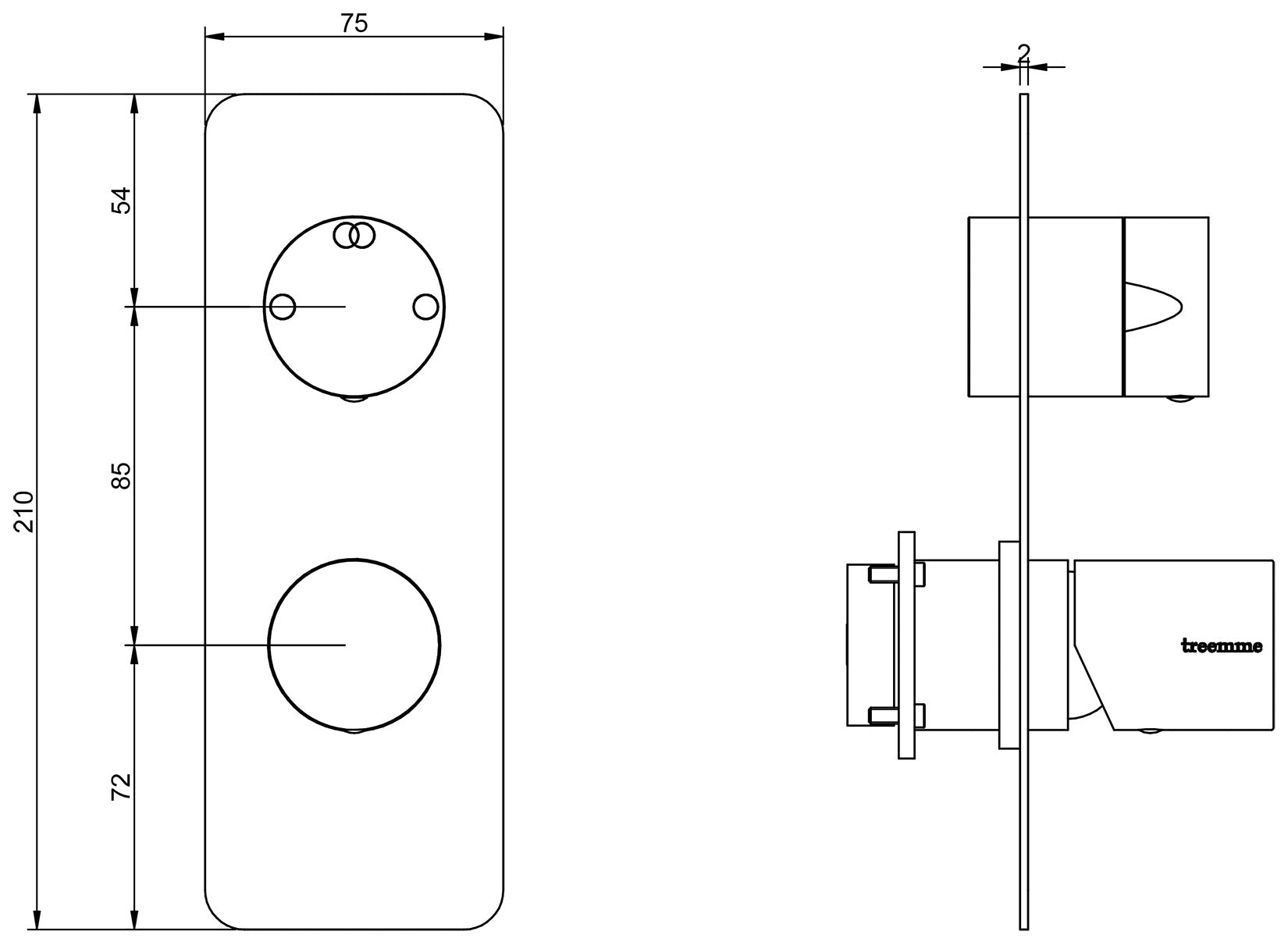 Miscelatore Monocomando Doccia Incasso Con Deviatore 2 Uscite Rubinetterie Treemme Nanotech Materiale Ottone Finitura Cromata