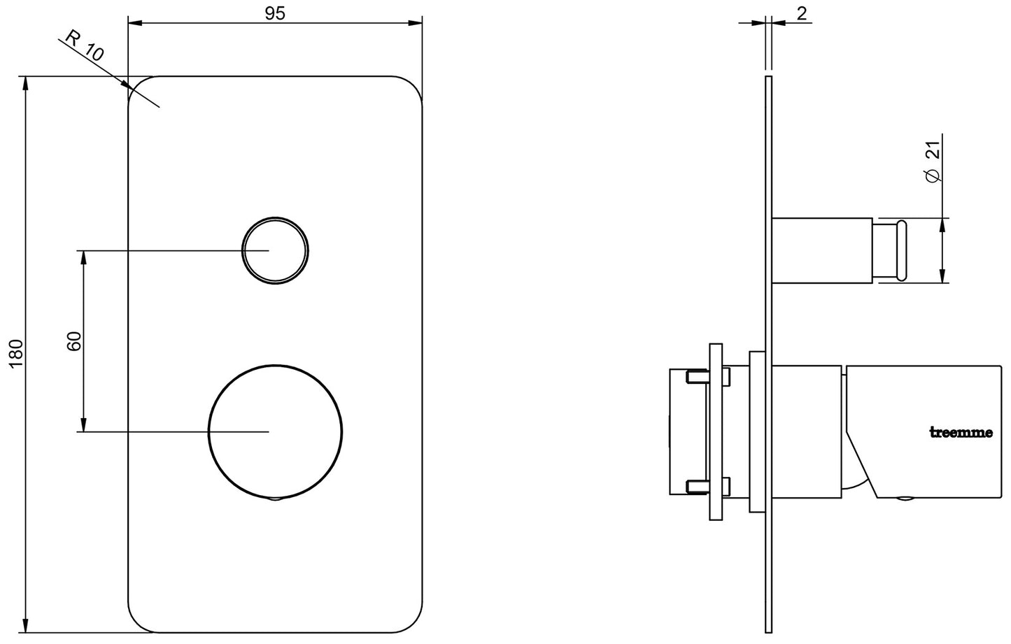 Rubinetterie Treemme Nanotech Miscelatore Vasca / Doccia Incasso A Muro Parte Interna e Esterna Inclusa Miscelazione Meccanica Materiale Ottone Finitura Cromata 2 Fori Con Deviatore 2 Vie Monocomando 1 Leva Stile Moderno Con Piastra