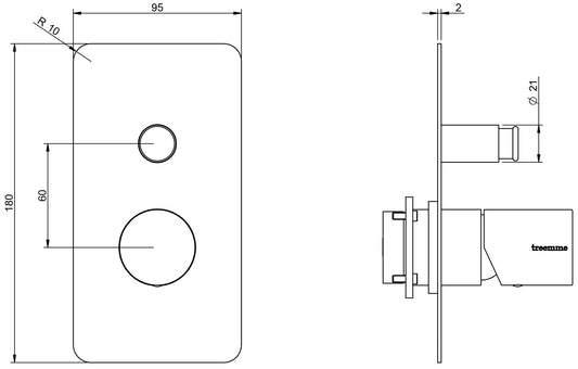 Rubinetterie Treemme Nanotech Miscelatore Vasca / Doccia Incasso A Muro Parte Interna e Esterna Inclusa Miscelazione Meccanica Materiale Ottone Finitura Cromata 2 Fori Con Deviatore 2 Vie Monocomando 1 Leva Stile Moderno Con Piastra