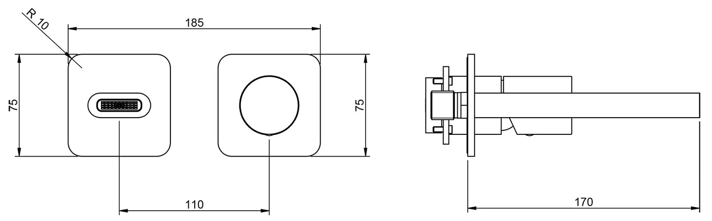 Miscelatore Monocomando Lavabo Incasso Parete 170 mm Rubinetterie Treemme Nanotech Materiale Ottone Finitura Cromata