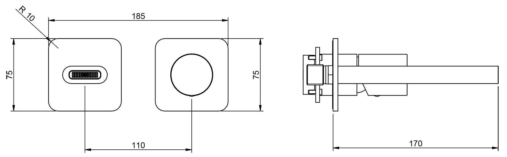 Miscelatore Monocomando Lavabo Incasso Parete 170 mm Rubinetterie Treemme Nanotech Materiale Ottone Finitura Cromata