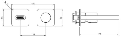 Miscelatore Monocomando Lavabo Incasso Parete 170 mm Rubinetterie Treemme Nanotech Materiale Ottone Finitura Cromata