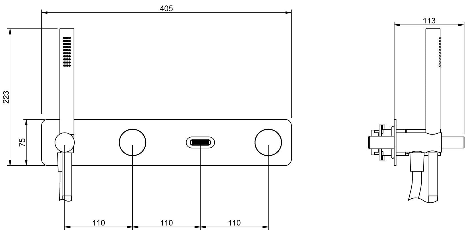Rubinetterie Treemme Nanotech Miscelatore Vasca / Doccia Meccanico Incasso A Muro Parte Interna Esterna Inclusa 4 Fori Con Piastra Materiale Ottone Finitura Cromata Monocomando 2 Leve Manopole Stile Moderno Doccetta Metallo Flessibile PVC