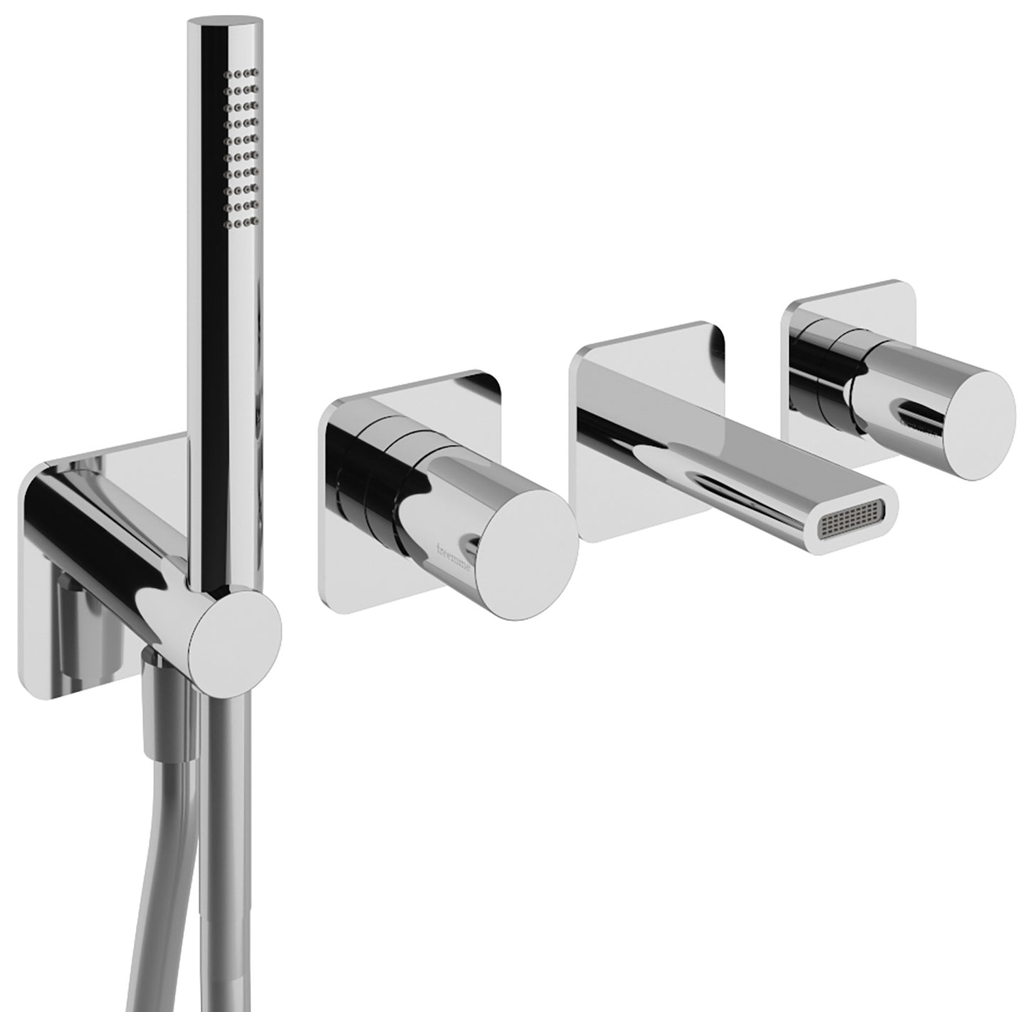 Rubinetterie Treemme Nanotech Miscelatore Vasca / Doccia Meccanico Incasso A Muro Parte Interna Esterna Inclusa 4 Fori Senza Piastra Materiale Ottone Finitura Cromata Monocomando 2 Leve Manopole Stile Moderno Doccetta Metallo Flessibile PVC