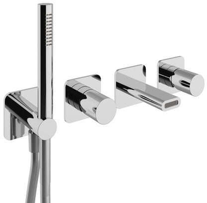 Rubinetterie Treemme Nanotech Miscelatore Vasca / Doccia Meccanico Incasso A Muro Parte Interna Esterna Inclusa 4 Fori Senza Piastra Materiale Ottone Finitura Cromata Monocomando 2 Leve Manopole Stile Moderno Doccetta Metallo Flessibile PVC