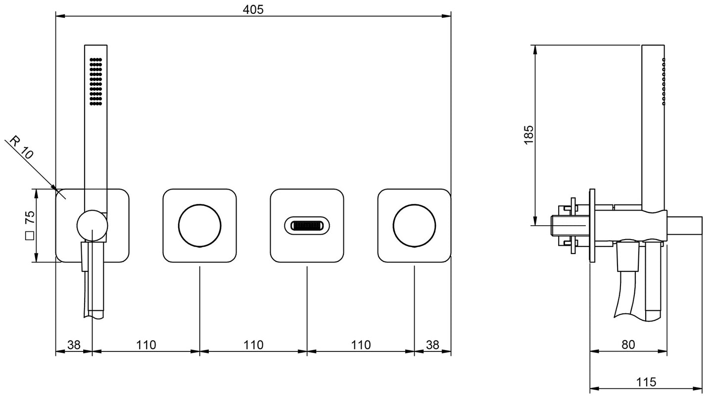 Rubinetterie Treemme Nanotech Miscelatore Vasca / Doccia Meccanico Incasso A Muro Parte Interna Esterna Inclusa 4 Fori Senza Piastra Materiale Ottone Finitura Cromata Monocomando 2 Leve Manopole Stile Moderno Doccetta Metallo Flessibile PVC