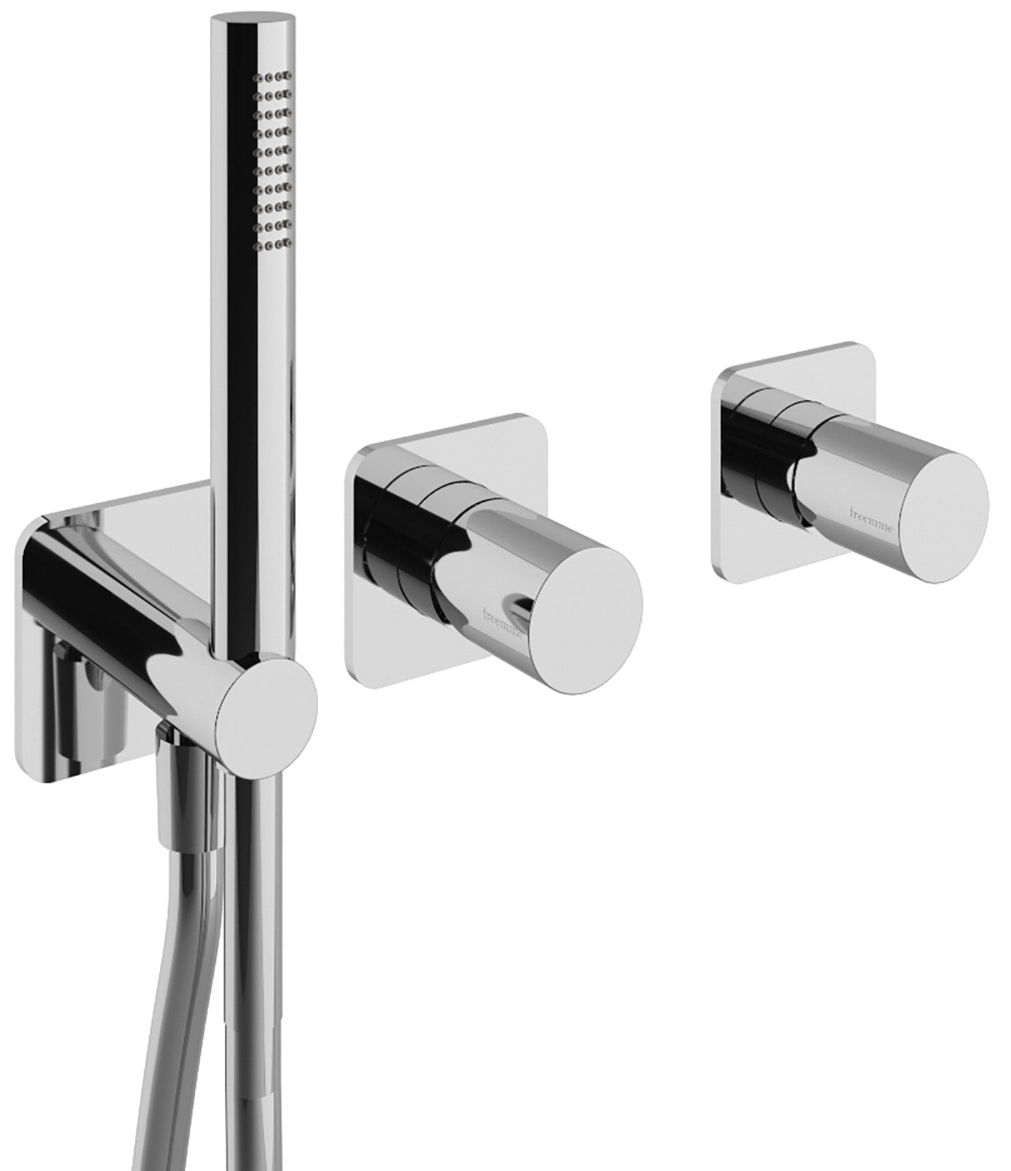 Rubinetterie Treemme Nanotech Miscelatore Vasca / Doccia Meccanico Incasso A Muro Parte Interna Esterna Inclusa 3 Fori Senza Piastra Materiale Ottone Finitura Cromata Monocomando 2 Leve Manopole Stile Moderno Doccetta Metallo Flessibile PVC