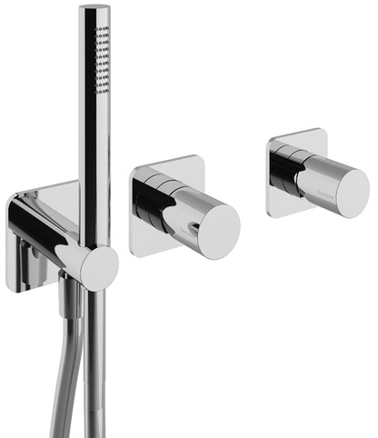 Rubinetterie Treemme Nanotech Miscelatore Vasca / Doccia Meccanico Incasso A Muro Parte Interna Esterna Inclusa 3 Fori Senza Piastra Materiale Ottone Finitura Cromata Monocomando 2 Leve Manopole Stile Moderno Doccetta Metallo Flessibile PVC