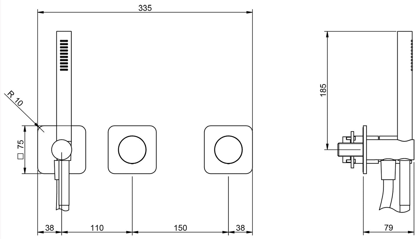 Rubinetterie Treemme Nanotech Miscelatore Vasca / Doccia Meccanico Incasso A Muro Parte Interna Esterna Inclusa 3 Fori Senza Piastra Materiale Ottone Finitura Cromata Monocomando 2 Leve Manopole Stile Moderno Doccetta Metallo Flessibile PVC