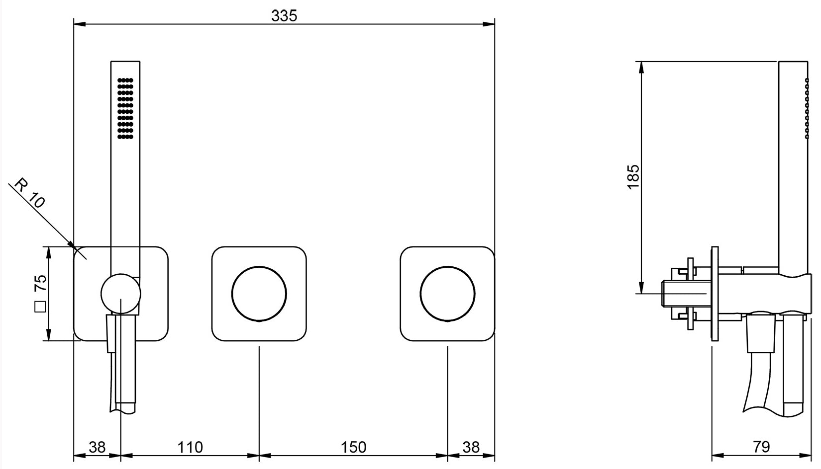 Rubinetterie Treemme Nanotech Miscelatore Vasca / Doccia Meccanico Incasso A Muro Parte Interna Esterna Inclusa 3 Fori Senza Piastra Materiale Ottone Finitura Cromata Monocomando 2 Leve Manopole Stile Moderno Doccetta Metallo Flessibile PVC