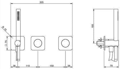 Rubinetterie Treemme Nanotech Miscelatore Vasca / Doccia Meccanico Incasso A Muro Parte Interna Esterna Inclusa 3 Fori Senza Piastra Materiale Ottone Finitura Cromata Monocomando 2 Leve Manopole Stile Moderno Doccetta Metallo Flessibile PVC