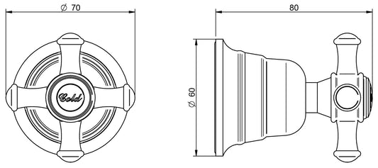 Rubinetterie Treemme 3M OLD ITALY RWIT 4440 CC 01 + RWIT 4440 ZZ 72 Rubinetto D'Arresto 1/2" - COLD Materiale Ottone Finitura Cromata