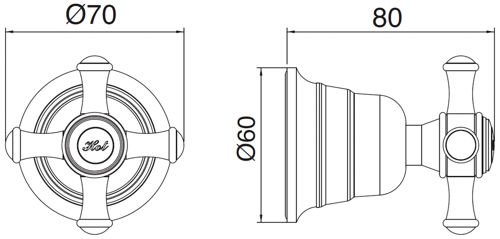 Rubinetterie Treemme 3M OLD ITALY RWIT 4440 CC 05 + RWIT 4440 ZZ 72 Rubinetto D'Arresto 1/2" - HOT Materiale Ottone Finitura Cromata
