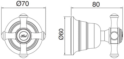 Rubinetterie Treemme 3M OLD ITALY RWIT 4440 CC 05 + RWIT 4440 ZZ 72 Rubinetto D'Arresto 1/2" - HOT Materiale Ottone Finitura Cromata