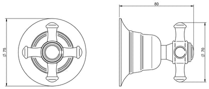 Rubinetterie Treemme 3M OLD ITALY RWIT 4462 CC 40 + RWIT 4465 ZZ 72 Rubinetto D'Arresto Deviatore Incasso 3 Uscite Materiale Ottone Finitura Cromata
