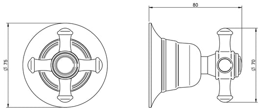 Rubinetterie Treemme 3M OLD ITALY RWIT 4462 CC 40 + RWIT 4465 ZZ 72 Rubinetto D'Arresto Deviatore Incasso 3 Uscite Materiale Ottone Finitura Cromata