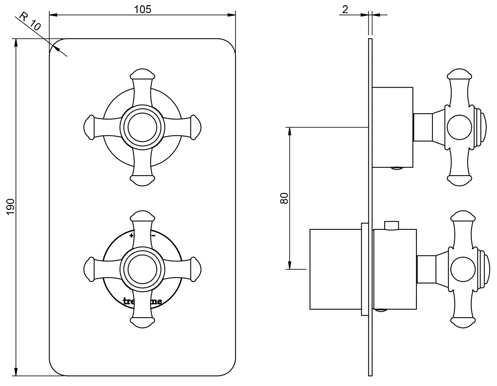 Rubinetterie Treemme 3M OLD ITALY RWIT 4487 CC OI + RWIT 7287 ZZ 30 Miscelatore Doccia Termostatico Incasso 1 Uscita Materiale Ottone Finitura Cromata