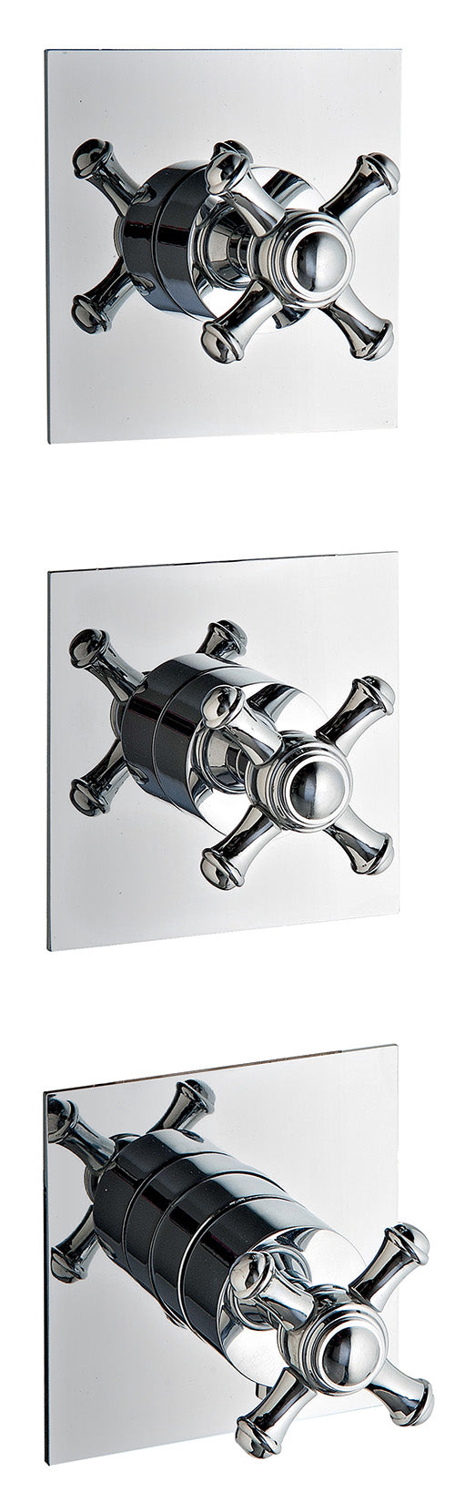 Rubinetterie Treemme Old Italy RWIT 7274 CC 45 + RWIT 7274 ZZ 40 Miscelatore Doccia 2 Uscite Termostatico Incasso Muro Parte Interna Esterna Incluse Materiale Ottone Finitura Cromata 3 Fori Monocomando 1 Leva Forma Tonda Croce Stile Classico Senza Piastra