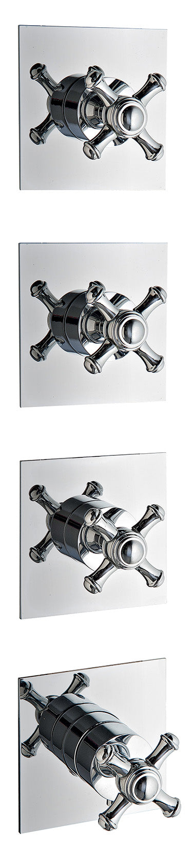 Rubinetterie Treemme Old Italy RWIT 7275 CC 45 + RWIT 7275 ZZ 40 Miscelatore Doccia 3 Uscite Termostatico Incasso Muro Parte Interna Esterna Incluse Materiale Ottone Finitura Cromata 4 Fori Monocomando 1 Leva Forma Tonda Croce Stile Classico Senza Piastra