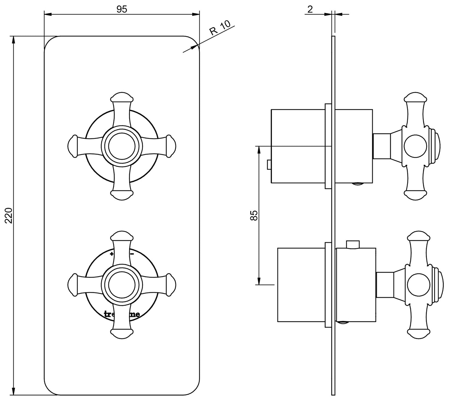 Rubinetterie Treemme 3M OLD ITALY RWIT 8A46 CC 40 + RWIT 8A46 ZZ 20 Miscelatore Doccia Termostatico Incasso Con Deviatore A 2 Uscite Materiale Ottone Finitura Cromata