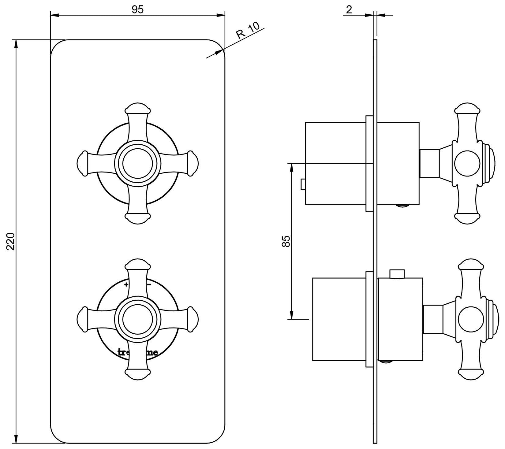Rubinetterie Treemme 3M OLD ITALY RWIT 8A72 CC 40 + RWIT 8A46 ZZ 20 Miscelatore Doccia Termostatico Incasso Con Deviatore A 3 Uscite Materiale Ottone Finitura Cromata