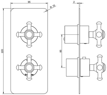 Rubinetterie Treemme 3M OLD ITALY RWIT 8A72 CC 40 + RWIT 8A46 ZZ 20 Miscelatore Doccia Termostatico Incasso Con Deviatore A 3 Uscite Materiale Ottone Finitura Cromata