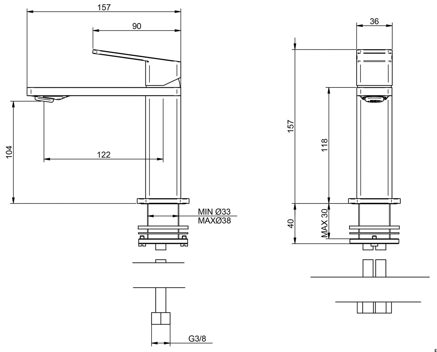 Rubinetterie Treemme 3M PA36 IT 8B11 CC QF ZZ Miscelatore Lavabo 104 mm Monocomando Appoggio 1 Leva Monoforo Stile Moderno Altezza 157 mm Lunghezza 157 mm Areatore Orientabile Materiale Ottone Finitura Cromato Senza Piletta di Scarico