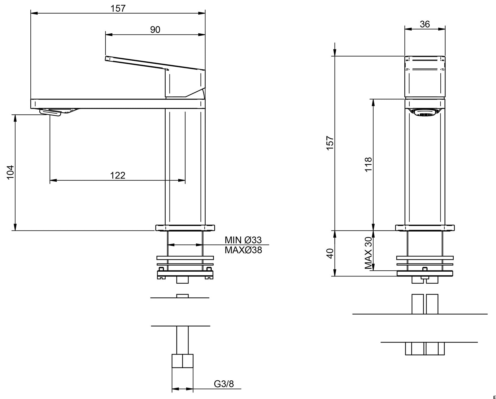 Rubinetterie Treemme 3M PA36 IT 8B11 CC QF ZZ Miscelatore Lavabo 104 mm Monocomando Appoggio 1 Leva Monoforo Stile Moderno Altezza 157 mm Lunghezza 157 mm Areatore Orientabile Materiale Ottone Finitura Cromato Senza Piletta di Scarico