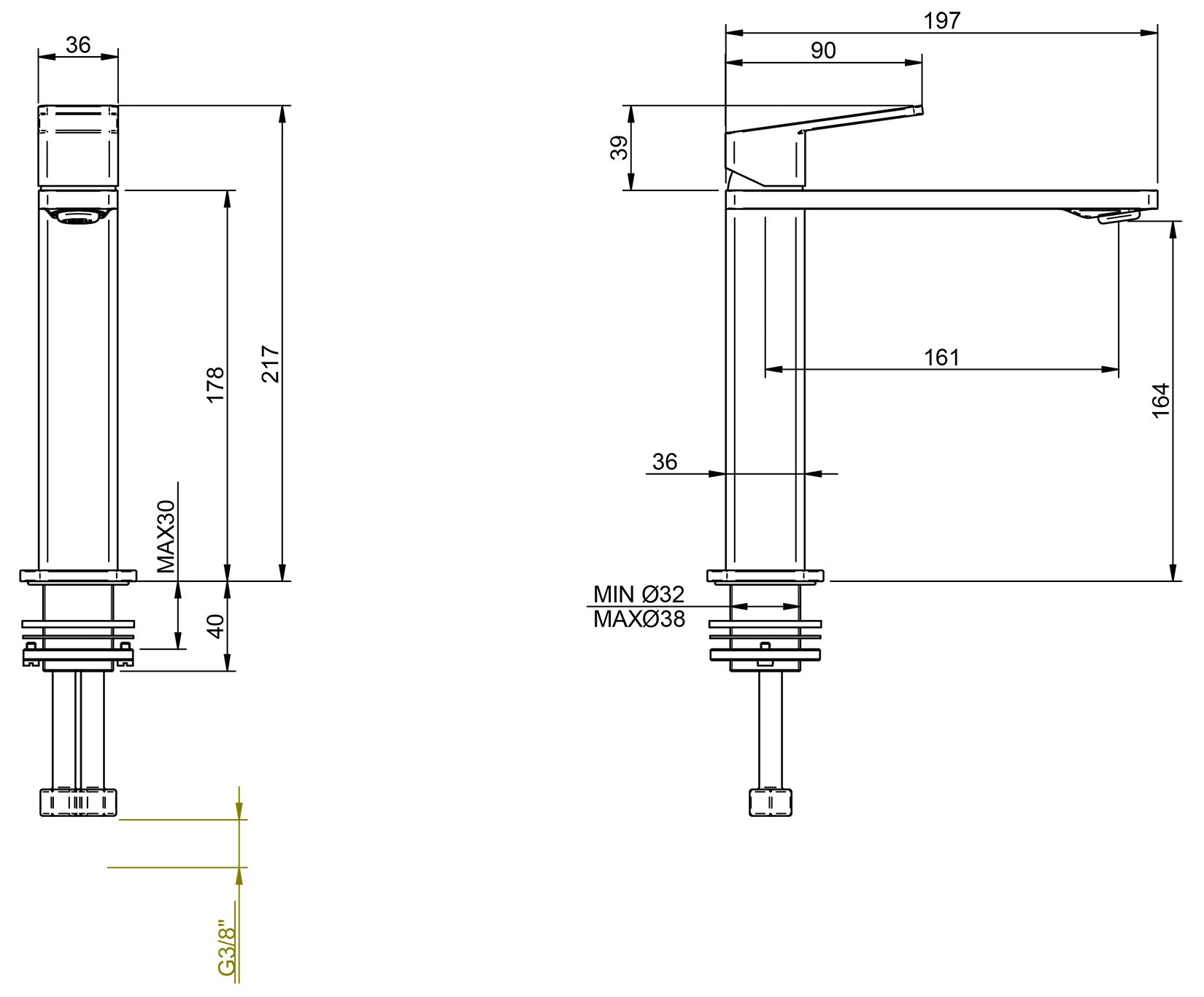 Rubinetterie Treemme 3M PA36 IT 8B27 CC QF ZZ Miscelatore Lavabo 164 mm Monocomando Appoggio 1 Leva Monoforo Stile Moderno Altezza 217 mm Lunghezza 197 mm Areatore Orientabile Materiale Ottone Finitura Cromato Senza Piletta di Scarico