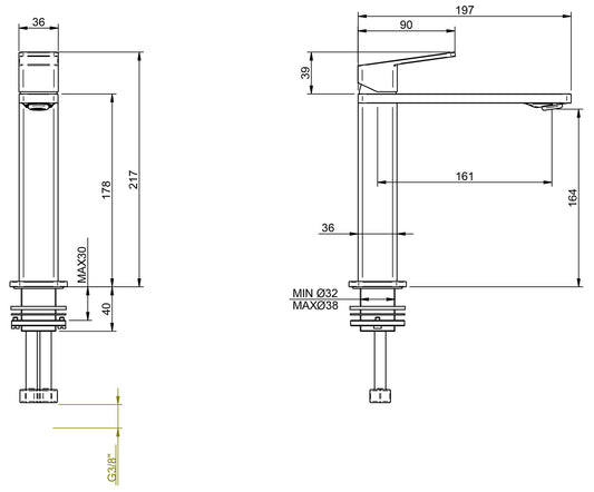 Rubinetterie Treemme 3M PA36 IT 8B27 CC QF ZZ Miscelatore Lavabo 164 mm Monocomando Appoggio 1 Leva Monoforo Stile Moderno Altezza 217 mm Lunghezza 197 mm Areatore Orientabile Materiale Ottone Finitura Cromato Senza Piletta di Scarico