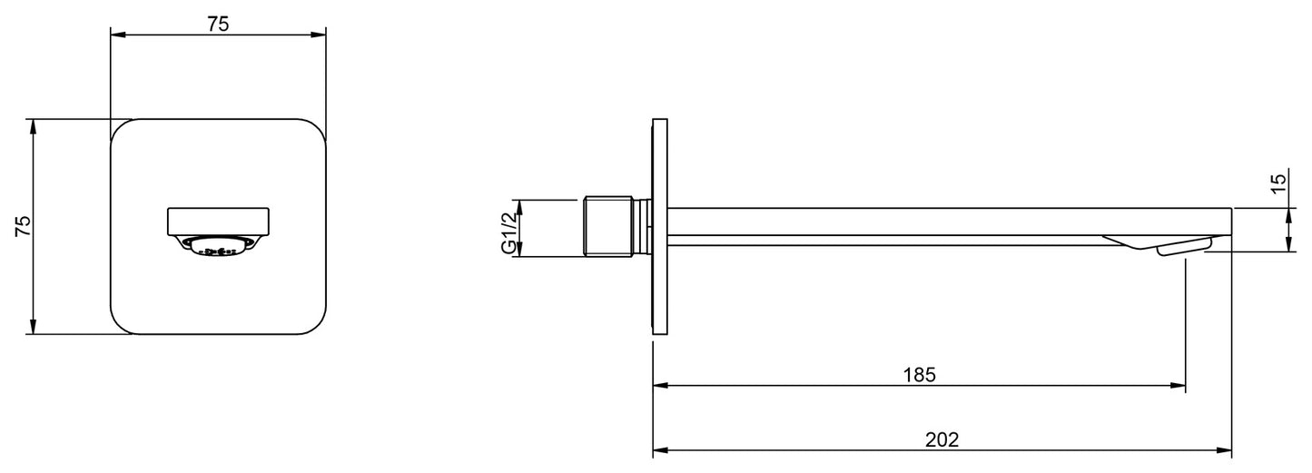 Rubinetterie Treemme 3M Pa36 IT 8B63 CC ZZ ZZ Bocca a Muro 185 mm Getto Erogazione Uscita Acqua Installazione Parete Materiale Ottone Finitura Cromata Stile Moderno Monoforo Lunghezza 202 mm Portata Acqua 6 Litri Al Minuto