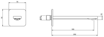 Rubinetterie Treemme 3M Pa36 IT 8B63 CC ZZ ZZ Bocca a Muro 185 mm Getto Erogazione Uscita Acqua Installazione Parete Materiale Ottone Finitura Cromata Stile Moderno Monoforo Lunghezza 202 mm Portata Acqua 6 Litri Al Minuto