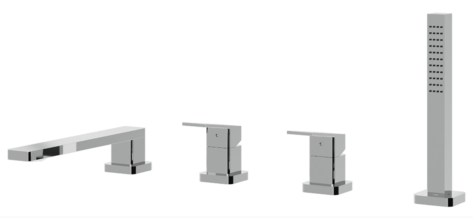 Rubinetterie Treemme 3M Pa36 IT 8B68 CC QF ZZ Miscelatore Batteria Bordo Vasca Appoggio 4 Fori Meccanico Con Doccetta Estraibile Metallo Flessibile PVC Senza Piastra Ottone Cromata 2 Leve Manopole Stile Moderno