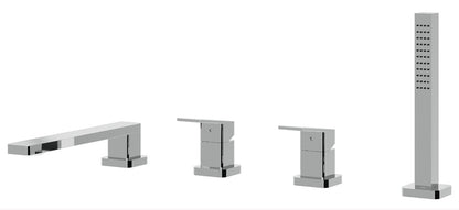 Rubinetterie Treemme 3M Pa36 IT 8B68 CC QF ZZ Miscelatore Batteria Bordo Vasca Appoggio 4 Fori Meccanico Con Doccetta Estraibile Metallo Flessibile PVC Senza Piastra Ottone Cromata 2 Leve Manopole Stile Moderno