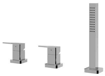 Rubinetterie Treemme 3M Pa36 IT 8B69 CC QF ZZ Miscelatore Batteria Bordo Vasca Appoggio 3 Fori Meccanico Con Doccetta Estraibile Metallo Flessibile PVC Senza Bocca 2 Leve Manopole Stile Moderno Ottone Cromata