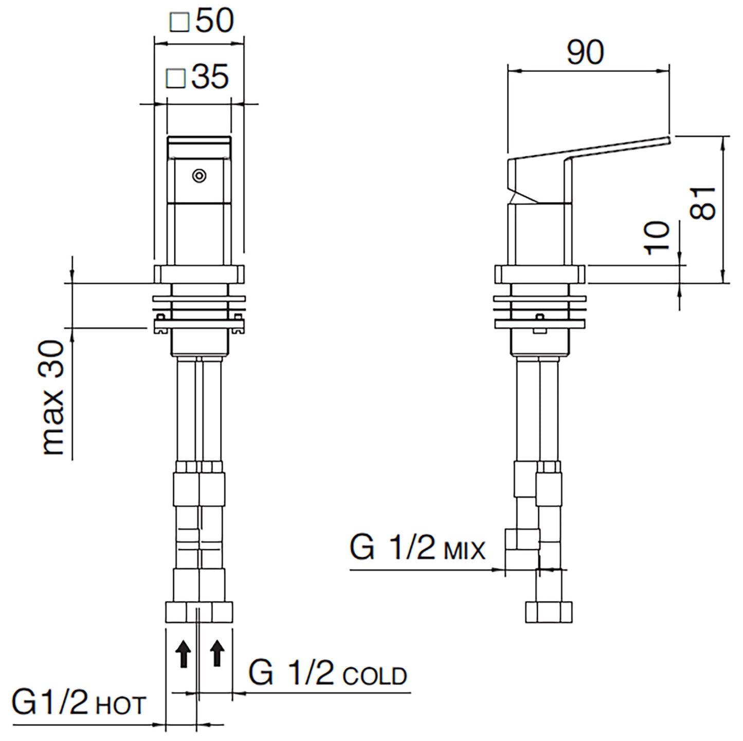 Rubinetterie Treemme 3M Pa36 RWIT 8B65 CC 01 Miscelatore Monocomando Remoto Da Piano Per Vasca Appoggio Forma Quadra Monoforo 1 Leva Stile Moderno Materiale Ottone Finitura Cromata