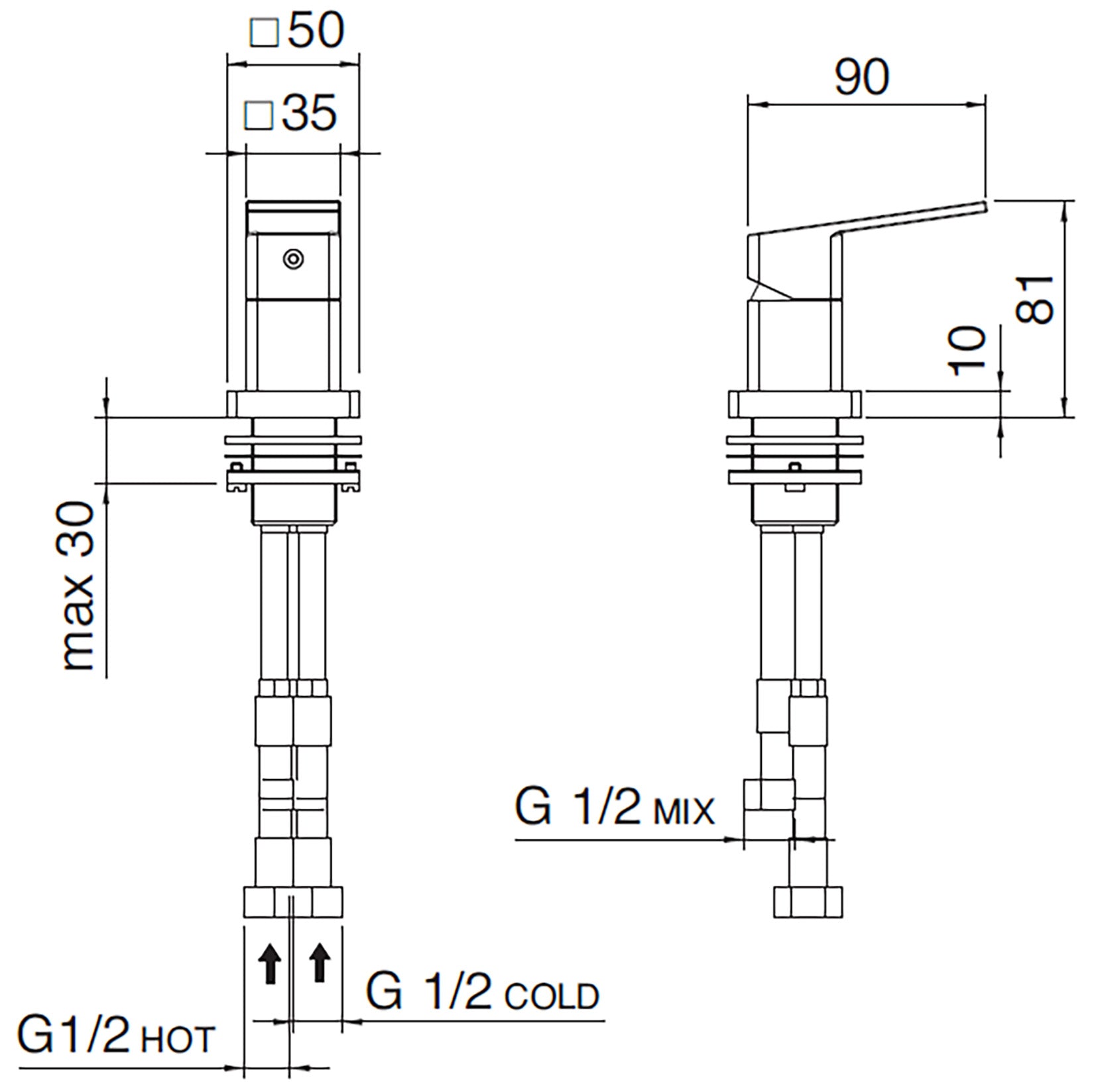 Rubinetterie Treemme 3M Pa36 RWIT 8B65 CC 01 Miscelatore Monocomando Remoto Da Piano Per Vasca Appoggio Forma Quadra Monoforo 1 Leva Stile Moderno Materiale Ottone Finitura Cromata