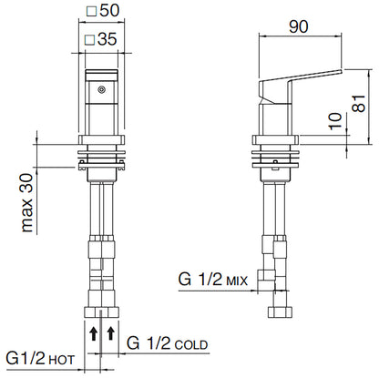 Rubinetterie Treemme 3M Pa36 RWIT 8B65 CC 01 Miscelatore Monocomando Remoto Da Piano Per Vasca Appoggio Forma Quadra Monoforo 1 Leva Stile Moderno Materiale Ottone Finitura Cromata