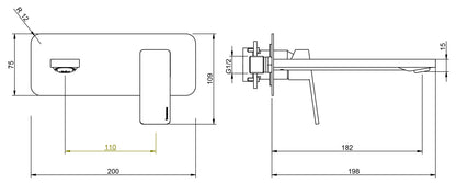 Rubinetterie Treemme 3M PA36 RWIT 8BA5 CC 01 + RWIT 51A5 ZZ 01 Miscelatore Lavabo 182 mm Monocomando Incasso a Parete Con Piastra Staffa Cartongesso 1 Leva a Destra 2 Fori Stile Moderno Lunghezza 198 mm Ottone Cromato Parte Interna Esterna Incluse