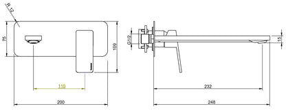 Rubinetterie Treemme 3M PA36 RWIT 8BA6 CC 01 + RWIT 51A5 ZZ 01 Miscelatore Lavabo 232 mm Monocomando Incasso a Parete Con Piastra Staffa Cartongesso 1 Leva a Destra 2 Fori Stile Moderno Lunghezza 248 mm Ottone Cromato Parte Interna Esterna Incluse