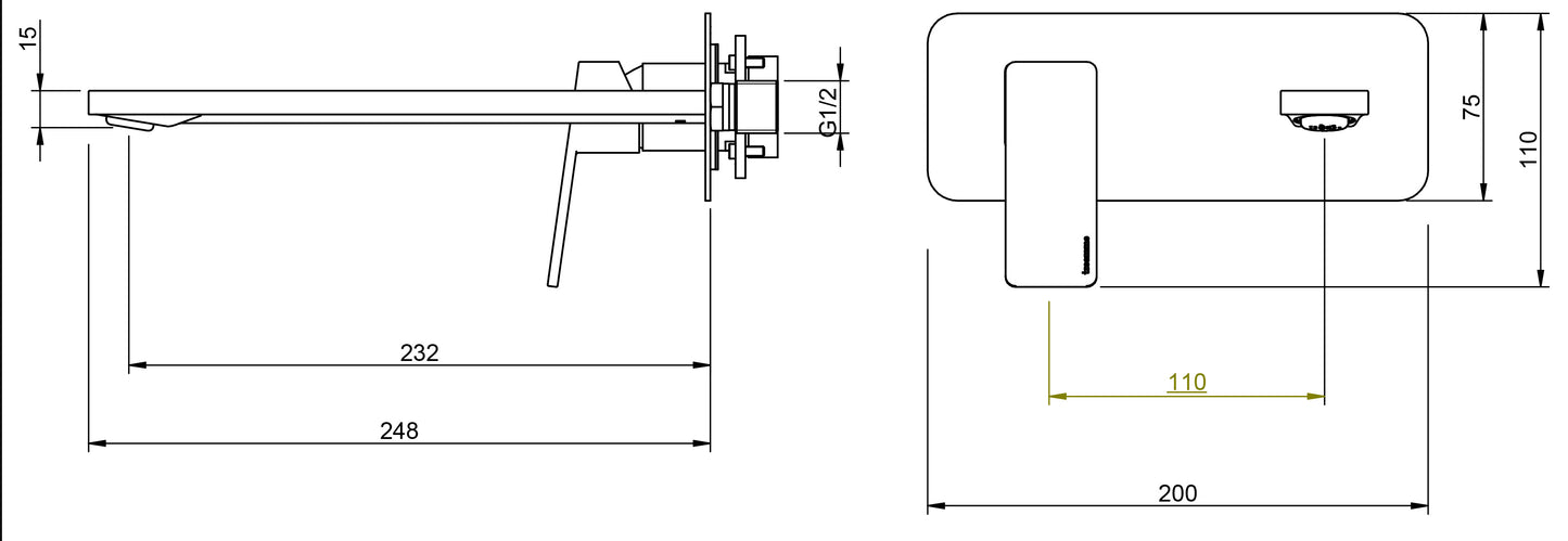Rubinetterie Treemme 3M PA36 RWIT 8BA9 CC 01 + RWIT 51A5 ZZ 01 Miscelatore Lavabo 232 mm Monocomando Incasso a Parete Con Piastra Staffa Cartongesso 1 Leva a Sinistra 2 Fori Stile Moderno Lunghezza 248 mm Ottone Cromato Parte Interna Esterna Incluse