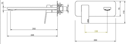 Rubinetterie Treemme 3M PA36 RWIT 8BA9 CC 01 + RWIT 51A5 ZZ 01 Miscelatore Lavabo 232 mm Monocomando Incasso a Parete Con Piastra Staffa Cartongesso 1 Leva a Sinistra 2 Fori Stile Moderno Lunghezza 248 mm Ottone Cromato Parte Interna Esterna Incluse