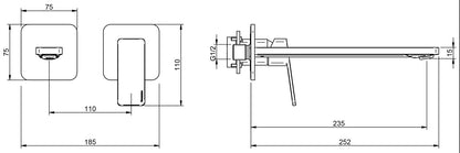 Rubinetterie Treemme 3M PA36 RWIT 8BC6 CC 01 + RWIT 51A5 ZZ 01 Miscelatore Lavabo 235 mm Monocomando Incasso a Parete Senza Piastra Staffa Cartongesso 1 Leva a Destra 2 Fori Stile Moderno Lunghezza 252 mm Ottone Cromato Parte Interna Esterna Incluse