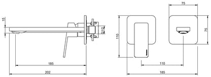 Rubinetterie Treemme 3M PA36 RWIT 8BC7 CC 01 + RWIT 51A5 ZZ 01 Miscelatore Lavabo 185 mm Monocomando Incasso a Parete Senza Piastra Staffa Cartongesso 1 Leva a Sinistra 2 Fori Stile Moderno Lunghezza 202 mm Ottone Cromato Parte Interna Esterna Incluse