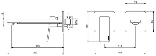 Rubinetterie Treemme 3M PA36 RWIT 8BC7 CC 01 + RWIT 51A5 ZZ 01 Miscelatore Lavabo 185 mm Monocomando Incasso a Parete Senza Piastra Staffa Cartongesso 1 Leva a Sinistra 2 Fori Stile Moderno Lunghezza 202 mm Ottone Cromato Parte Interna Esterna Incluse