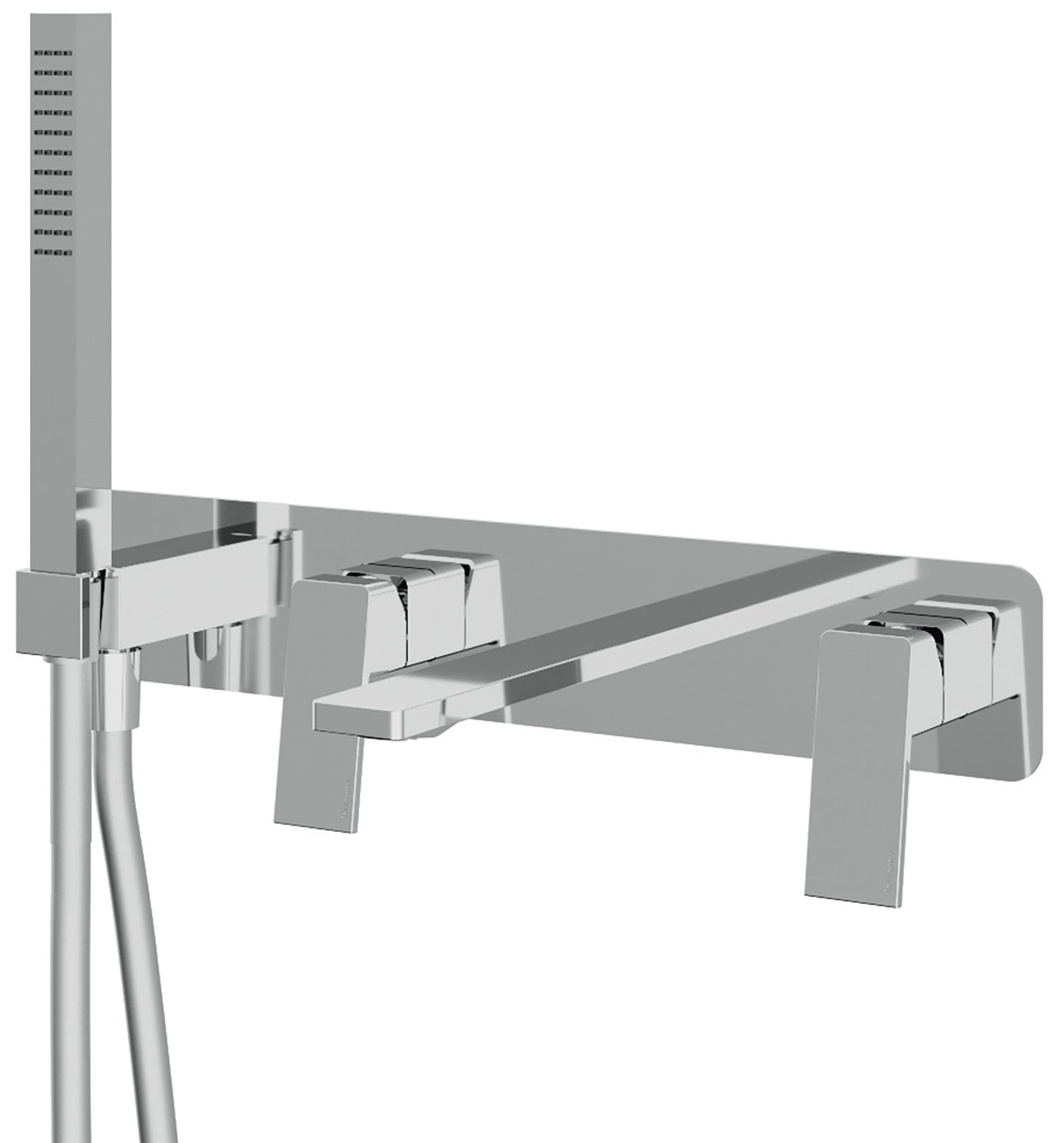 Rubinetterie Treemme 3M PA36 RWIT 8BD7 CC 01 + RWIT 51D7 ZZ 12 Miscelatore Vasca / Doccia Incasso Muro Monocomando Meccanico Parte Interna Esterna Inclusa 4 Fori Piastra Staffa Cartongesso Ottone Cromo 2 Leve Stile Moderno Doccetta Metallo Flessibile PVC