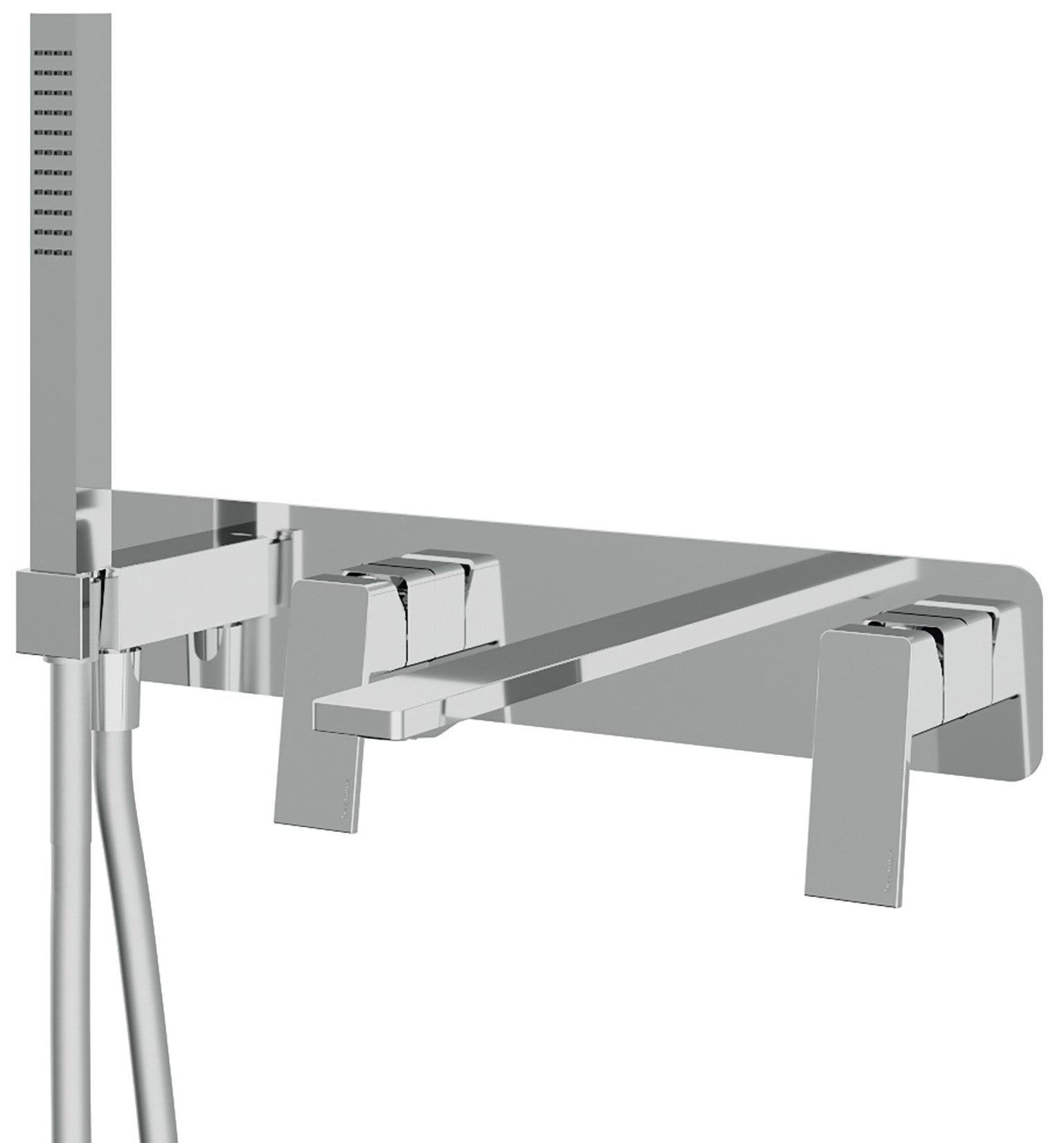 Rubinetterie Treemme 3M PA36 RWIT 8BD7 CC 01 + RWIT 51D7 ZZ 12 Miscelatore Vasca / Doccia Incasso Muro Monocomando Meccanico Parte Interna Esterna Inclusa 4 Fori Piastra Staffa Cartongesso Ottone Cromo 2 Leve Stile Moderno Doccetta Metallo Flessibile PVC
